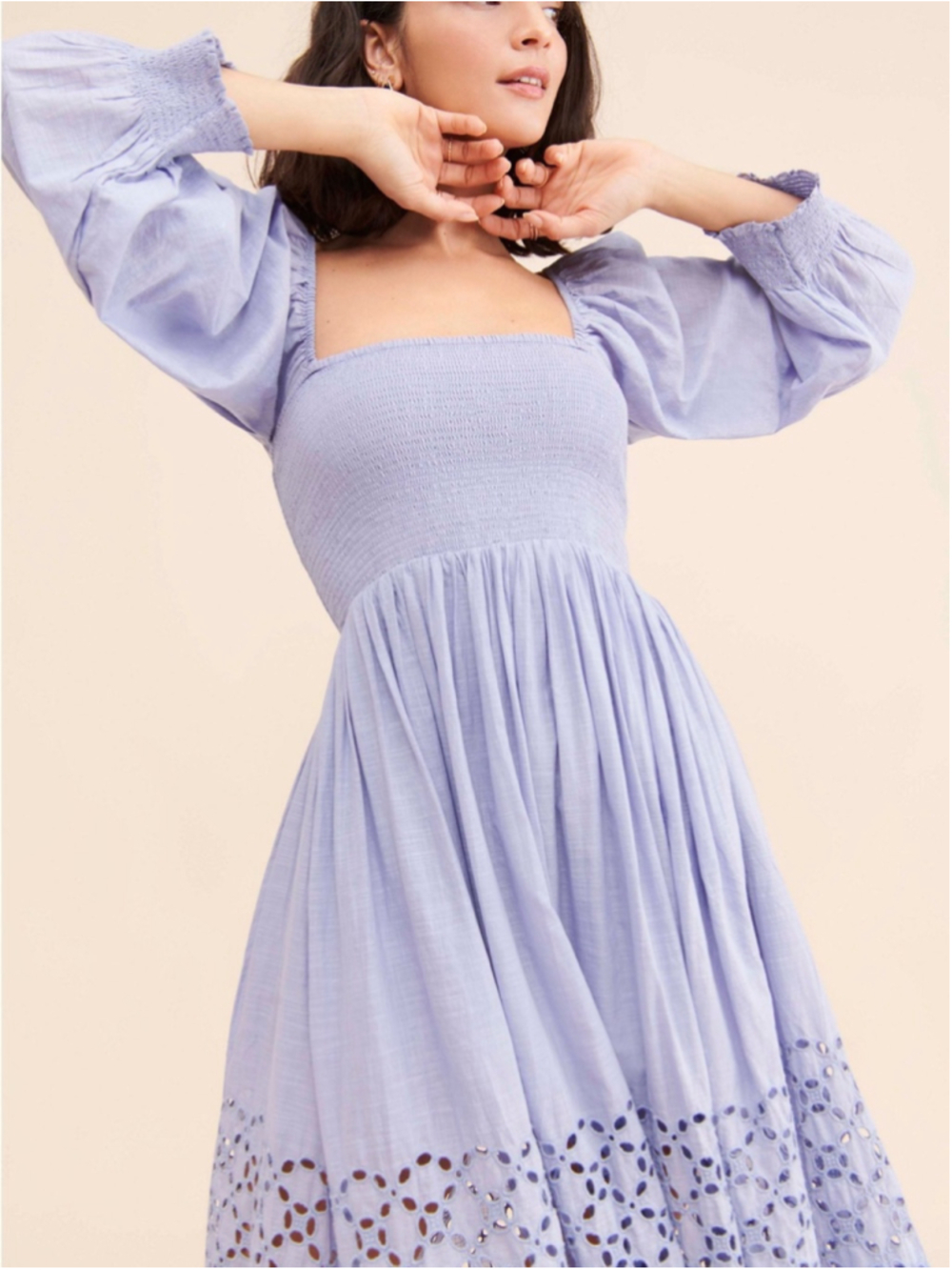 Free People Perfect Storm Smocked Eyelet Maxi Dress Lavender Purple Size S - Picture 2 of 16